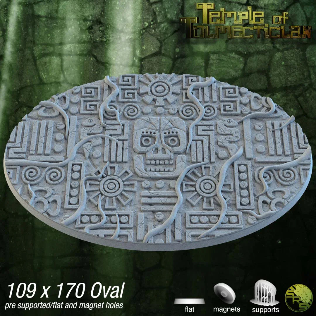 Aztec Oval Bases by SRS Studios | Masterpiece 12K Resin Foundations for Warhammer, AOS, D&D & More!