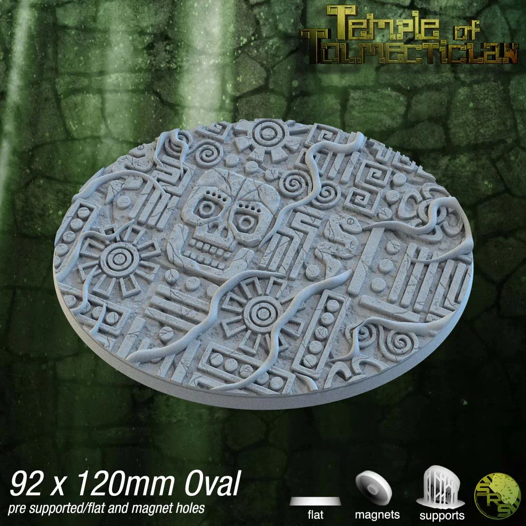 Aztec Oval Bases by SRS Studios | Masterpiece 12K Resin Foundations for Warhammer, AOS, D&D & More!