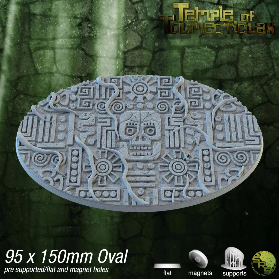 Aztec Oval Bases by SRS Studios | Masterpiece 12K Resin Foundations for Warhammer, AOS, D&D & More!