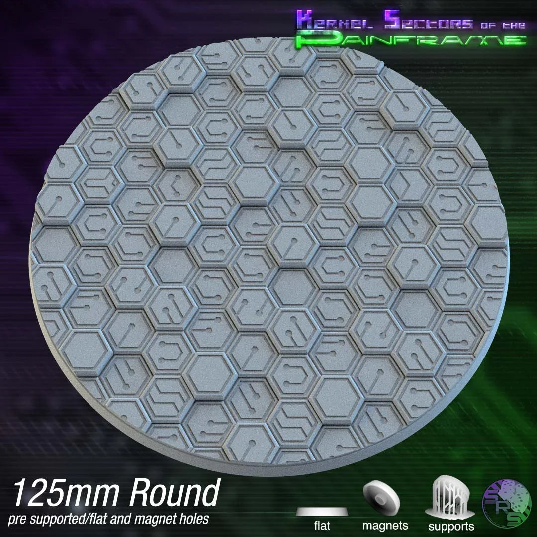Cyberhex Circle Resin Bases | Futuristic 12K Tech Bases for Necromunda, Warhammer 40k & Sci-Fi