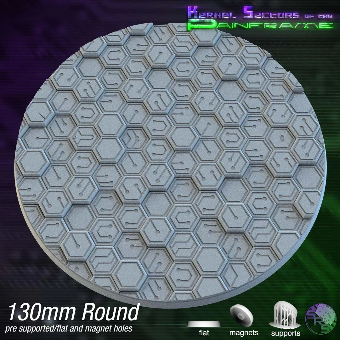 Cyberhex Circle Resin Bases | Futuristic 12K Tech Bases for Necromunda, Warhammer 40k & Sci-Fi