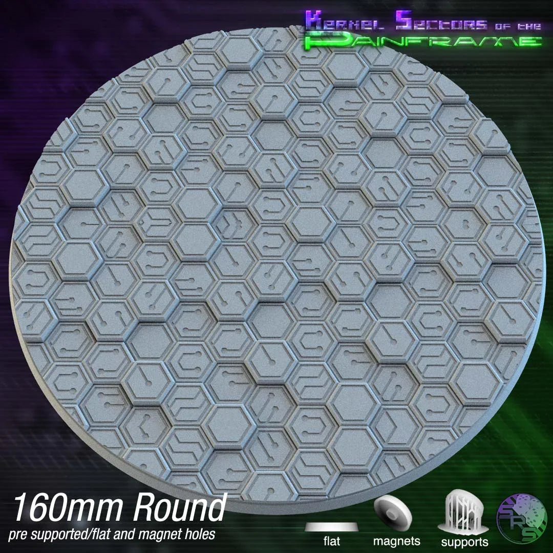 Cyberhex Circle Resin Bases | Futuristic 12K Tech Bases for Necromunda, Warhammer 40k & Sci-Fi