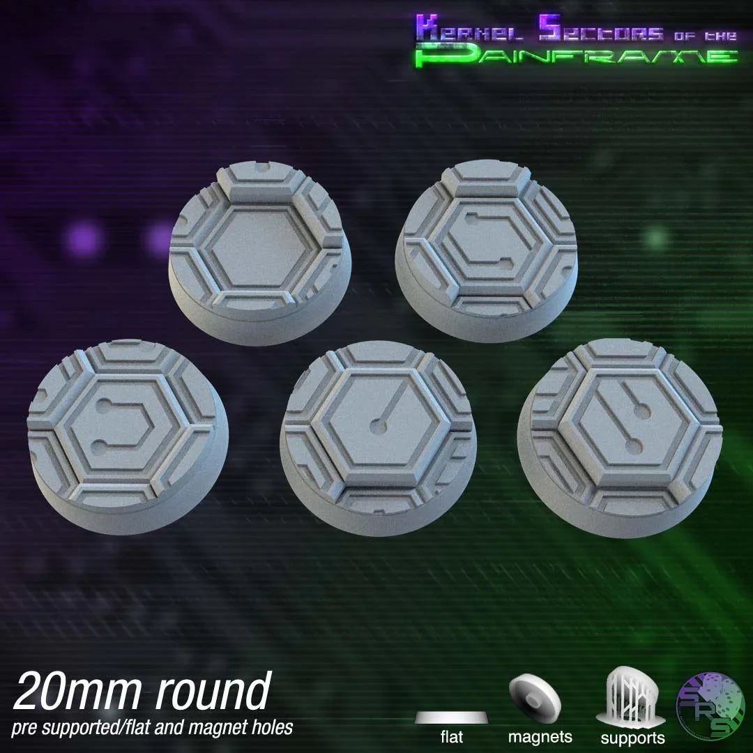 Cyberhex Circle Resin Bases | Futuristic 12K Tech Bases for Necromunda, Warhammer 40k & Sci-Fi