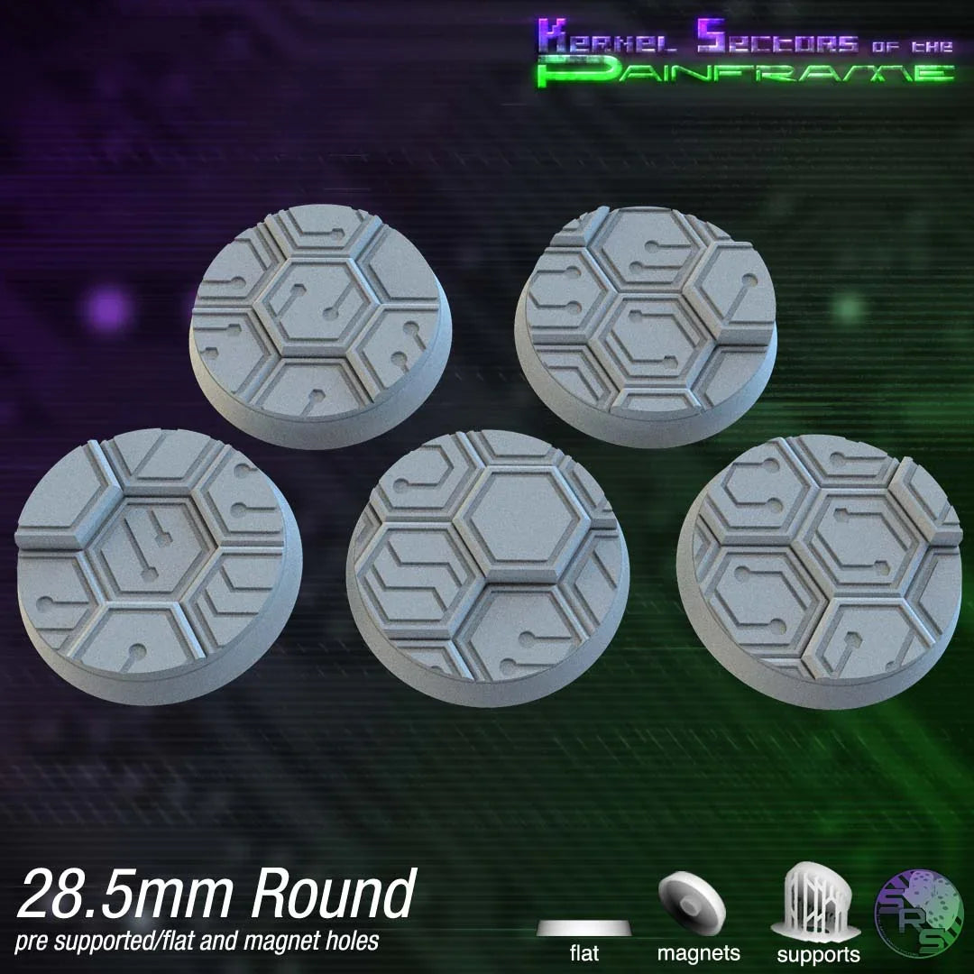 Cyberhex Circle Resin Bases | Futuristic 12K Tech Bases for Necromunda, Warhammer 40k & Sci-Fi