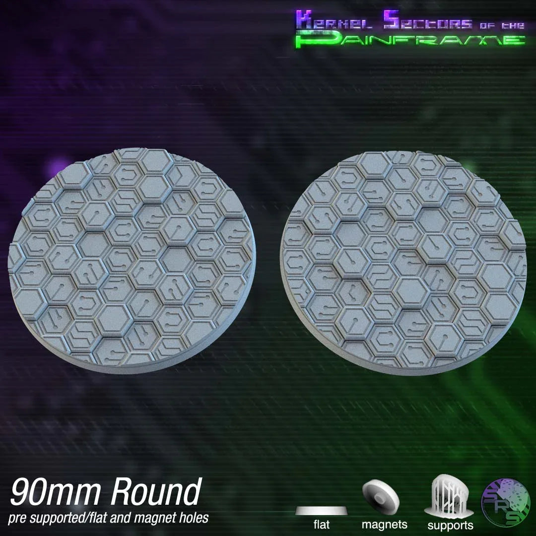 Cyberhex Circle Resin Bases | Futuristic 12K Tech Bases for Necromunda, Warhammer 40k & Sci-Fi