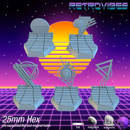 Retrowave Hex Resin Bases | Neon Grid for Cyberpunk, 40k, Wargaming