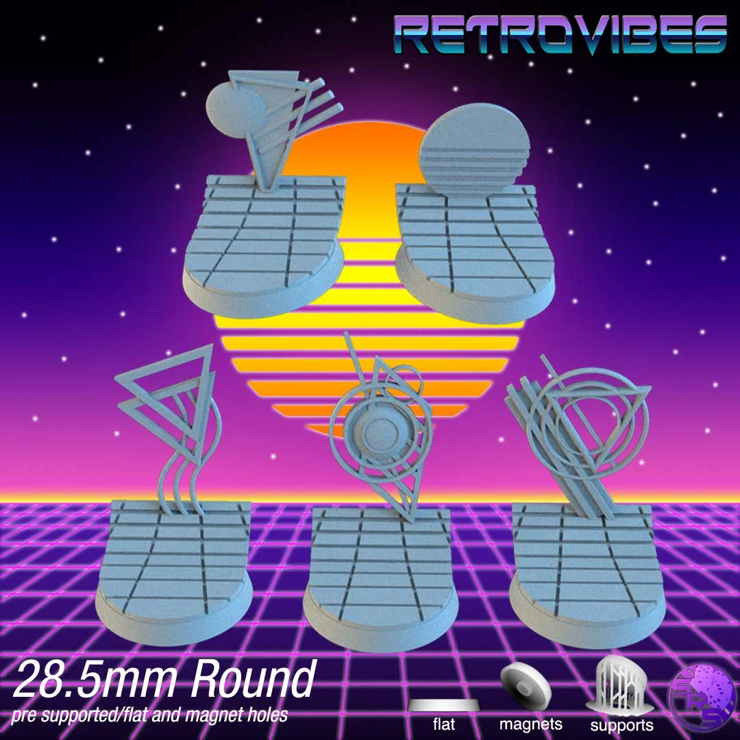 Retrowave Circle Resin Bases | Neon Grid for Cyberpunk, 40k, Wargaming