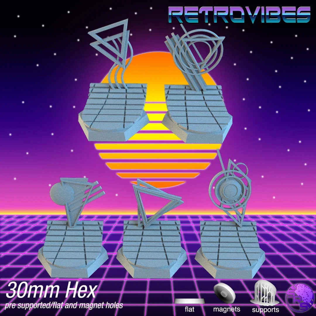 Retrowave Hex Resin Bases | Neon Grid for Cyberpunk, 40k, Wargaming