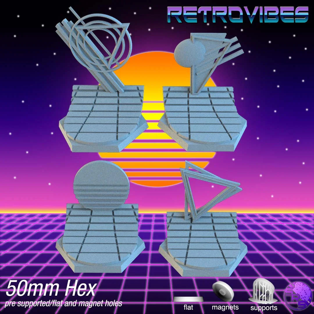 Retrowave Hex Resin Bases | Neon Grid for Cyberpunk, 40k, Wargaming