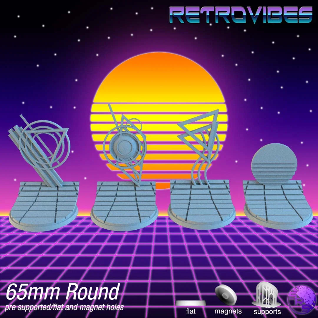 Retrowave Circle Resin Bases | Neon Grid for Cyberpunk, 40k, Wargaming