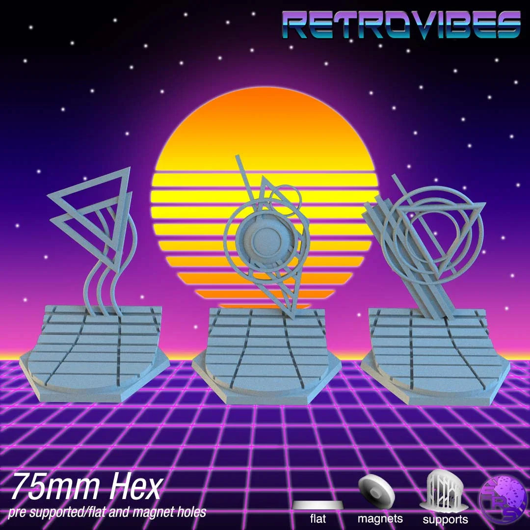 Retrowave Hex Resin Bases | Neon Grid for Cyberpunk, 40k, Wargaming