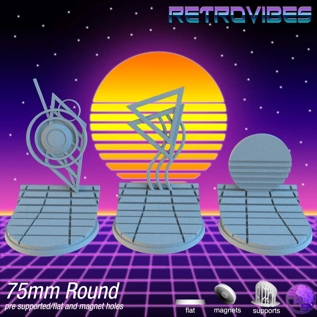 Retrowave Circle Resin Bases | Neon Grid for Cyberpunk, 40k, Wargaming