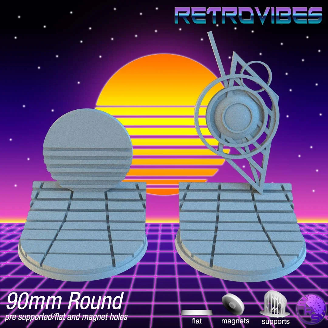 Retrowave Circle Resin Bases | Neon Grid for Cyberpunk, 40k, Wargaming