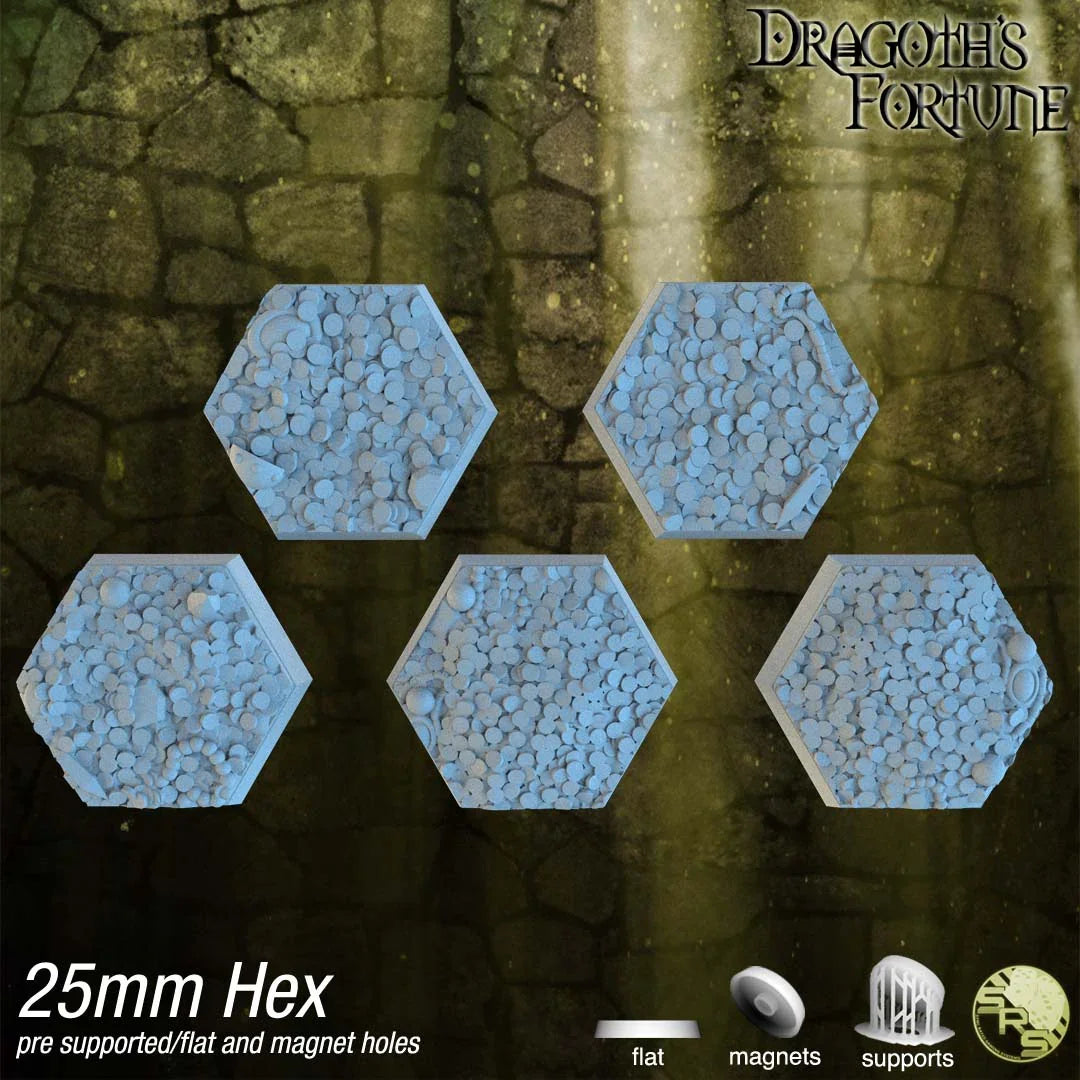 Treasure Hoard Hex Resin Bases | Dragon Gold for D&D, Warhammer, Wargaming