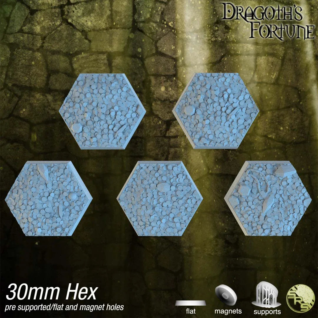 Treasure Hoard Hex Resin Bases | Dragon Gold for D&D, Warhammer, Wargaming