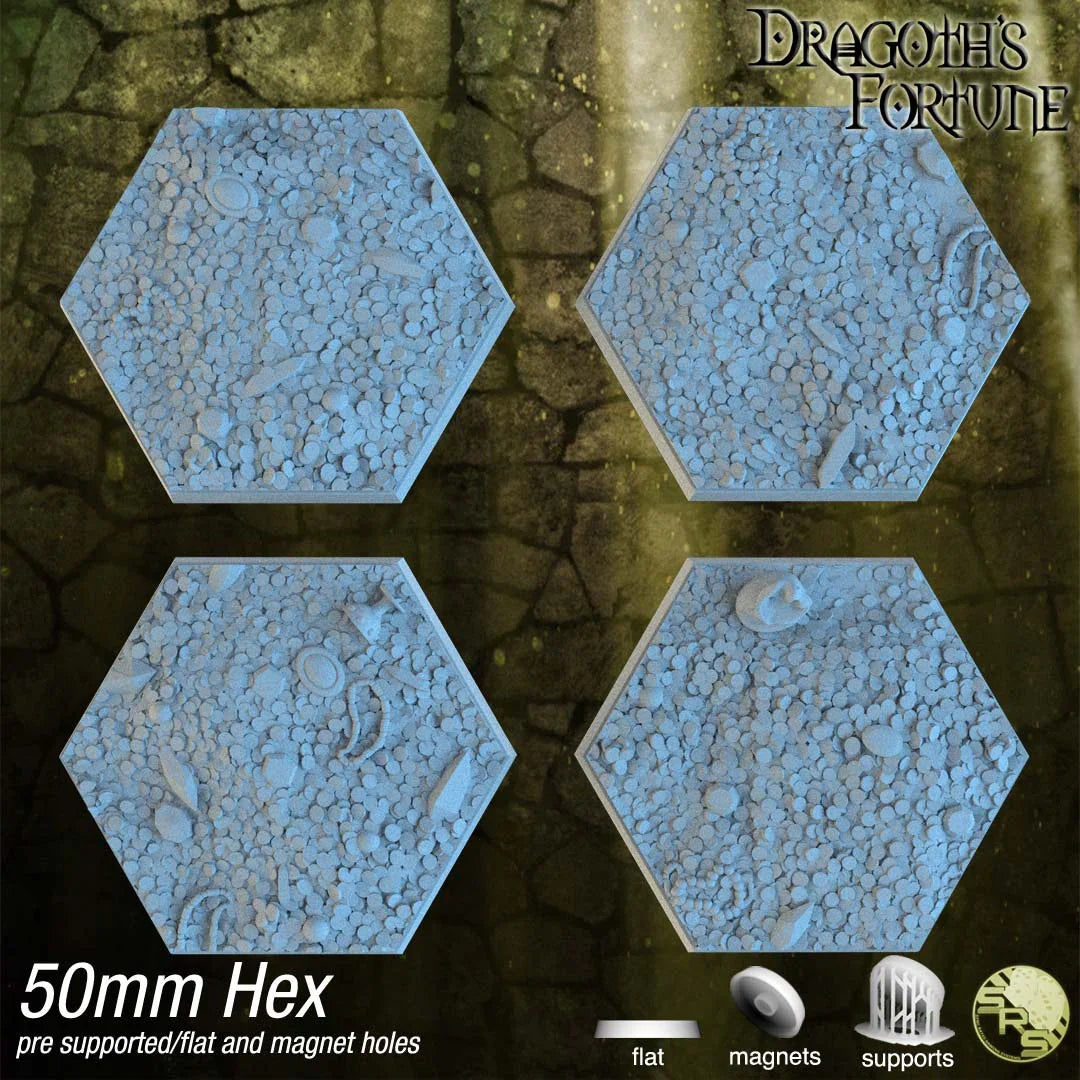Treasure Hoard Hex Resin Bases | Dragon Gold for D&D, Warhammer, Wargaming