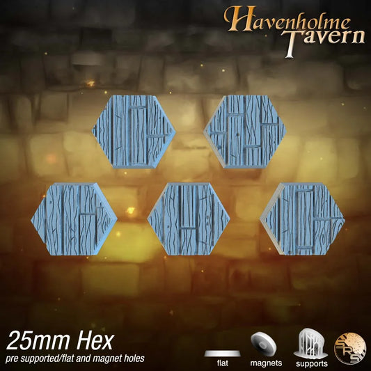 Wooden Floor Hex Resin Bases | Tavern & Castle for D&D, Warhammer, Wargaming